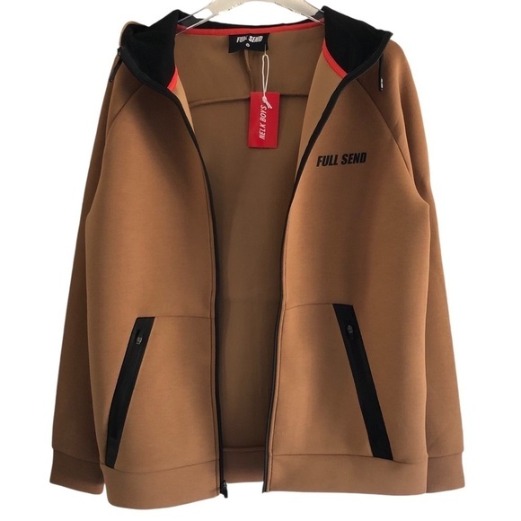 Full Send Mens Hoodie Tan Hydrophobic Streetwear Size Medium Full Zip - Picture 2 of 14